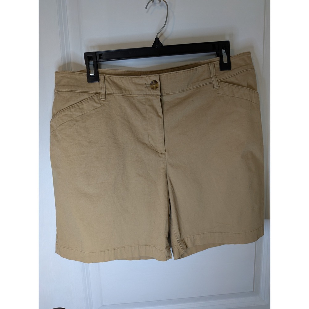 Talbots Womens Khaki Chino Shorts Tan Mid Rise Cotton Blend Size 14